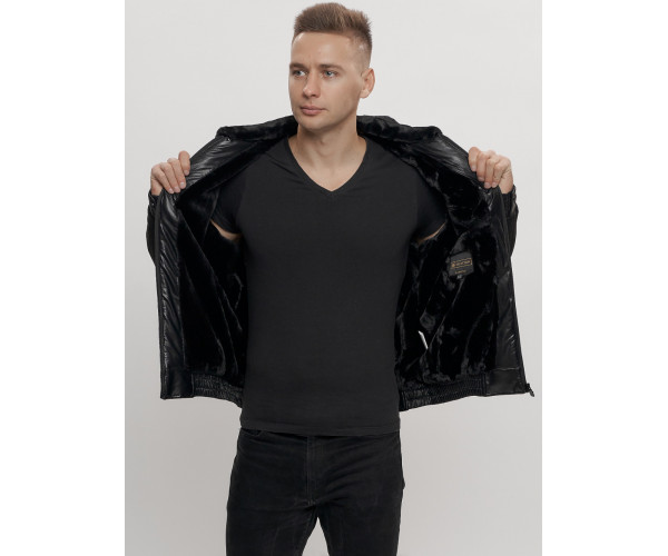 Классическая куртка кожанные мужская черного цвета 2499Ch