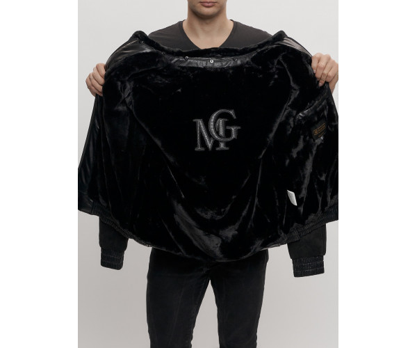 Классическая куртка кожанные мужская черного цвета 2499Ch