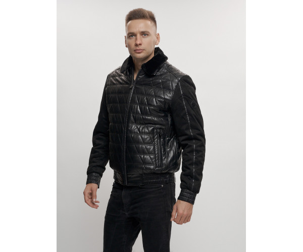Классическая куртка кожанные мужская черного цвета 2499Ch