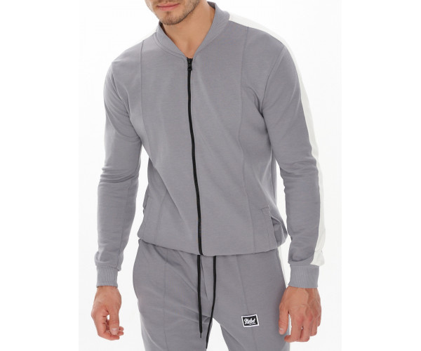 Трикотажный спортивный костюм серого цвета 9152Sr