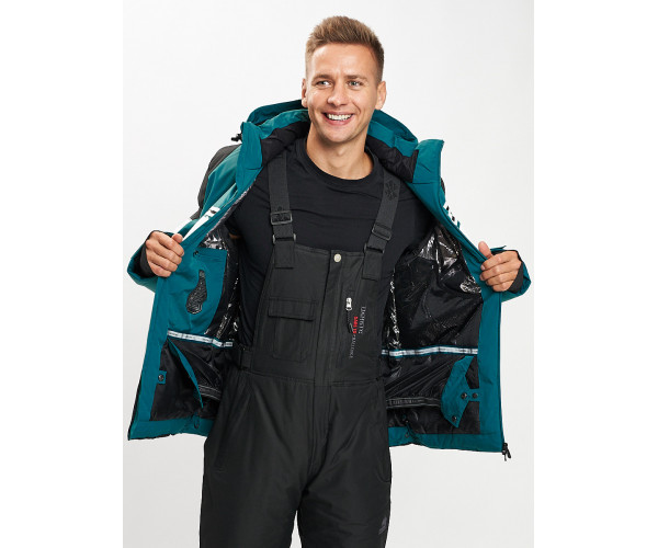 Горнолыжный костюм мужской темно-зеленого цвета 077016TZ