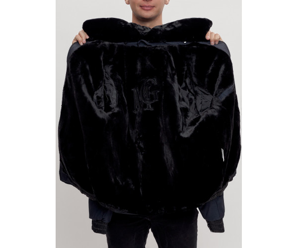 Куртка классическая с мехом мужская темно-синего цвета 2917TS