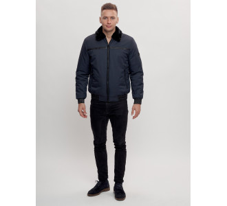 Куртка классическая с мехом мужская темно-синего цвета 2917TS