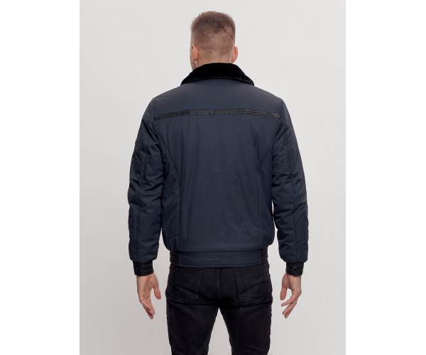 Куртка классическая с мехом мужская темно-синего цвета 2917TS