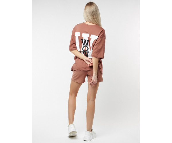Костюм шорты и футболка коричневого цвета 76052K
