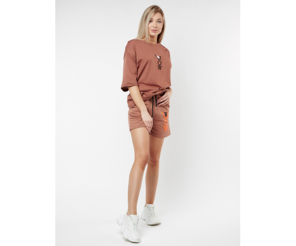 Костюм шорты и футболка коричневого цвета 76052K