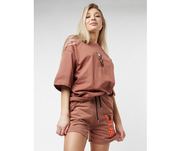 Костюм шорты и футболка коричневого цвета 76052K