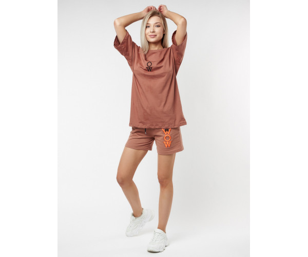 Костюм шорты и футболка коричневого цвета 76052K