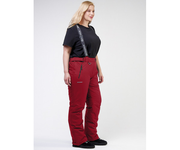 Женские зимние горнолыжные брюки большого размера бордового цвета 1878Bo