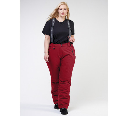 Женские зимние горнолыжные брюки большого размера бордового цвета 1878Bo