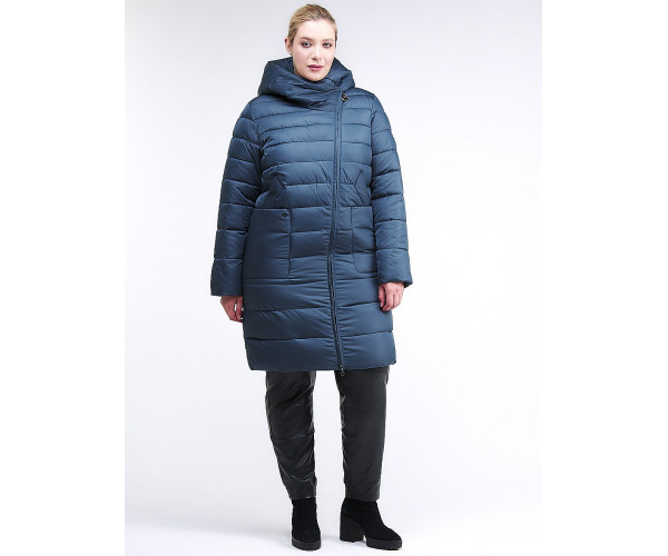 Женская зимняя классика куртка с капюшоном темно-зеленого цвета 1968_03TZ