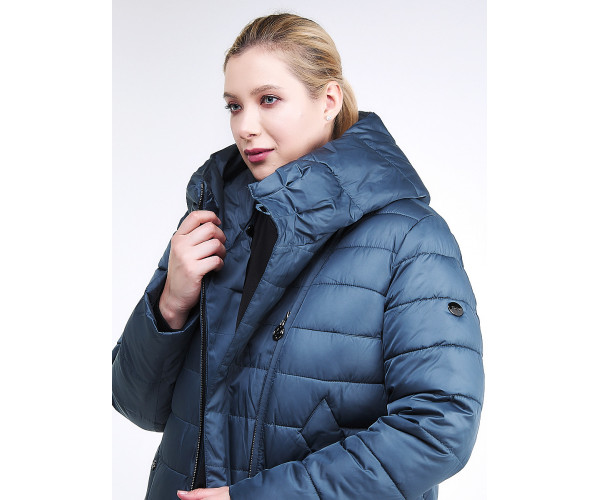 Женская зимняя классика куртка с капюшоном темно-зеленого цвета 1968_03TZ