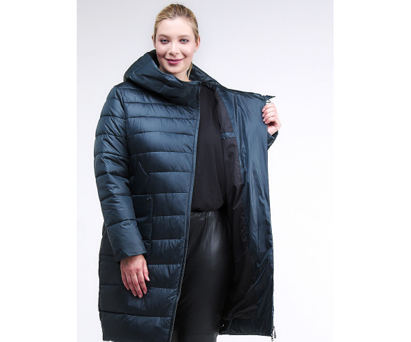 Женская зимняя классика куртка с капюшоном темно-зеленого цвета 1968_03TZ