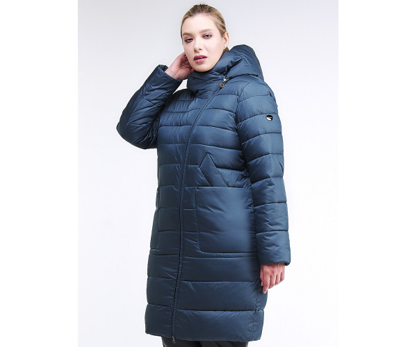 Женская зимняя классика куртка с капюшоном темно-зеленого цвета 1968_03TZ