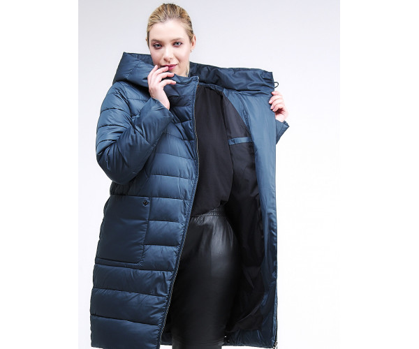 Женская зимняя классика куртка с капюшоном темно-зеленого цвета 1968_03TZ