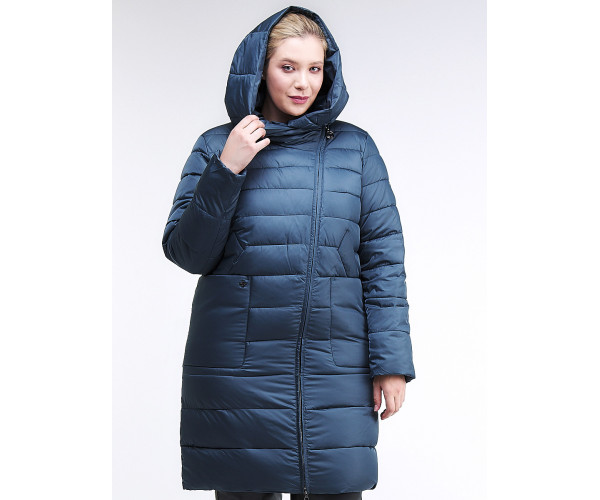 Женская зимняя классика куртка с капюшоном темно-зеленого цвета 1968_03TZ