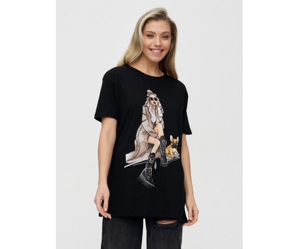 Женская туника с принтом черного цвета 4296Ch