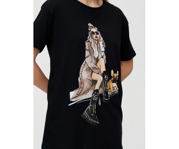 Женская туника с принтом черного цвета 4296Ch