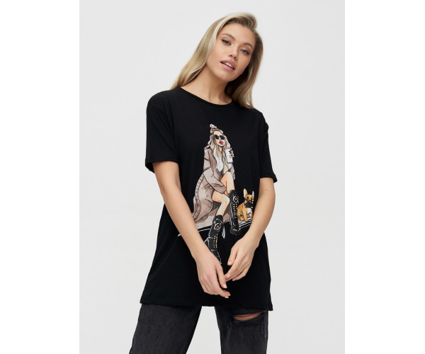Женская туника с принтом черного цвета 4296Ch