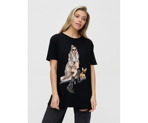 Женская туника с принтом черного цвета 4296Ch