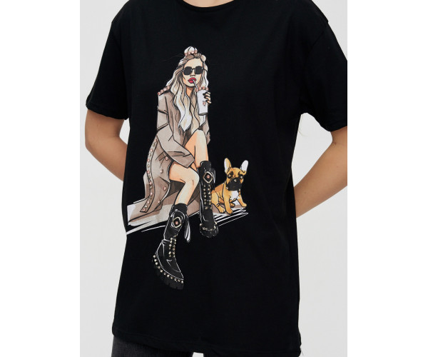 Женская туника с принтом черного цвета 4296Ch