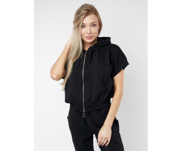 Спортивный костюм трикотажный черного цвета 22111Ch