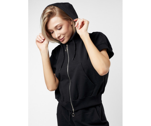 Спортивный костюм трикотажный черного цвета 22111Ch