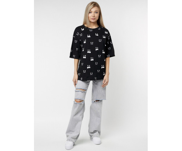 Женские футболки с принтом черного цвета 76032Ch