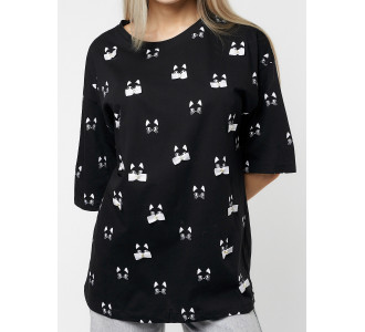 Женские футболки с принтом черного цвета 76032Ch
