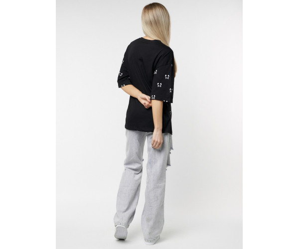 Женские футболки с принтом черного цвета 76032Ch