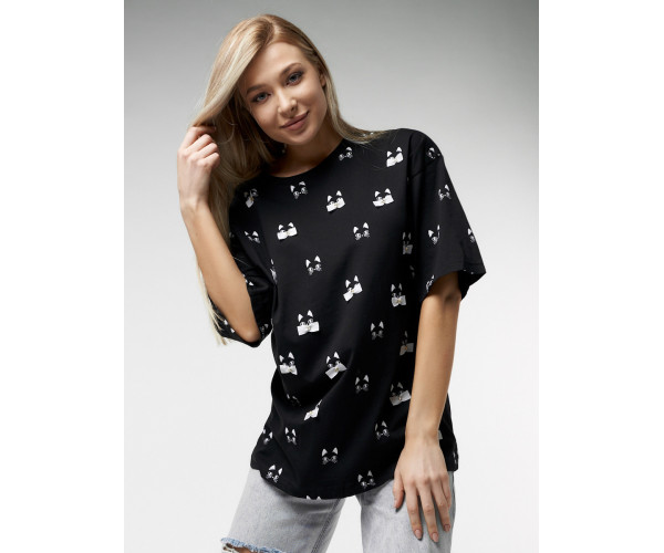 Женские футболки с принтом черного цвета 76032Ch