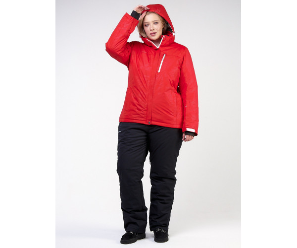 Женский зимний костюм горнолыжный большого размера красного цвета 021982Kr