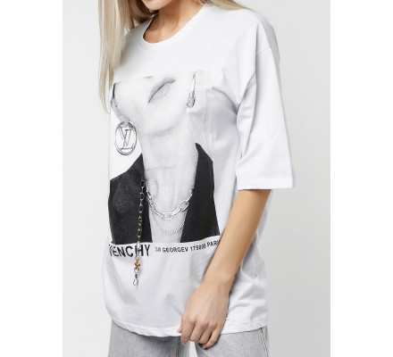 Женские футболки с принтом белого цвета 76098Bl