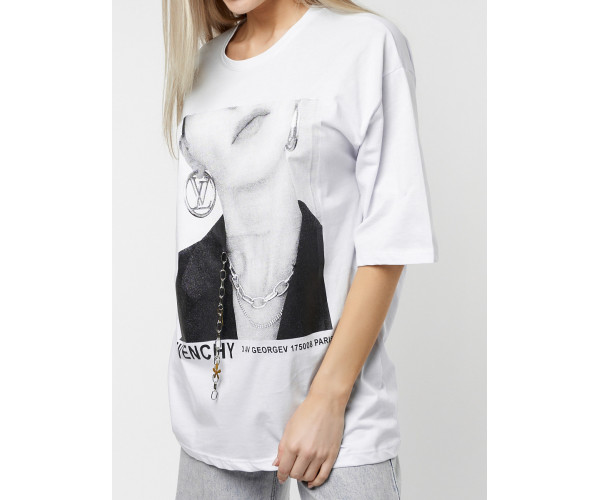 Женские футболки с принтом белого цвета 76098Bl