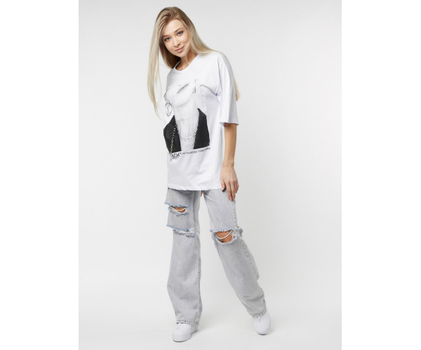 Женские футболки с принтом белого цвета 76098Bl