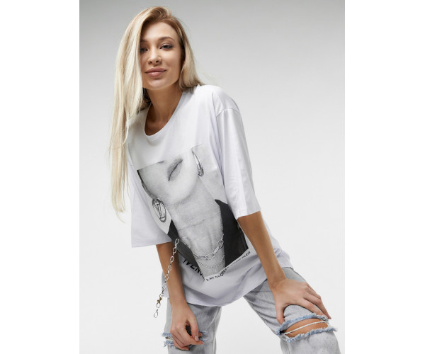 Женские футболки с принтом белого цвета 76098Bl