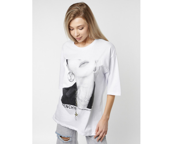 Женские футболки с принтом белого цвета 76098Bl