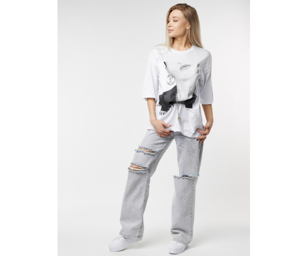 Женские футболки с принтом белого цвета 76098Bl
