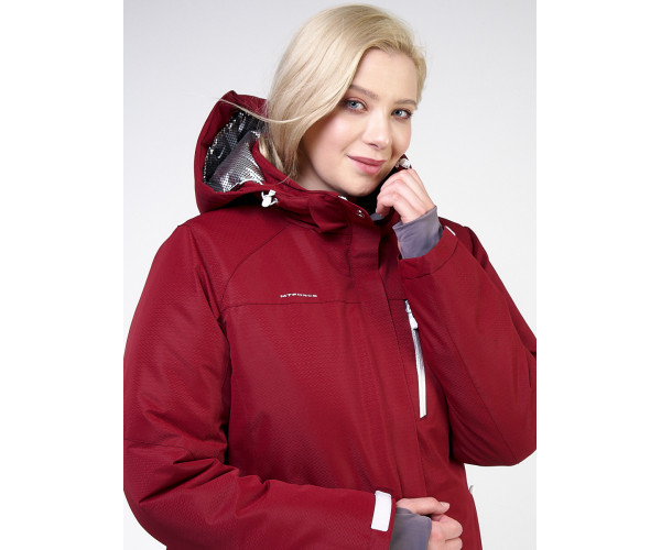 Женский зимний костюм горнолыжный большого размера бордового цвета 011982Bo
