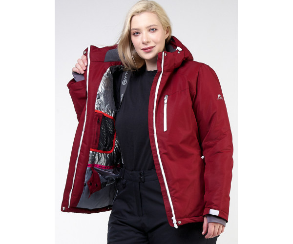 Женский зимний костюм горнолыжный большого размера бордового цвета 011982Bo