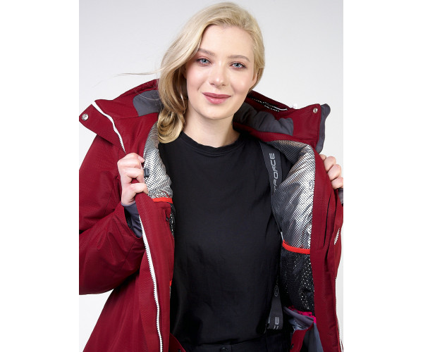 Женский зимний костюм горнолыжный большого размера бордового цвета 011982Bo