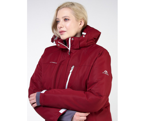 Женский зимний костюм горнолыжный большого размера бордового цвета 011982Bo