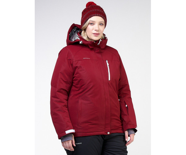 Женский зимний костюм горнолыжный большого размера бордового цвета 011982Bo