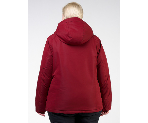 Женская зимняя горнолыжная куртка большого размера бордового цвета 11982Bo