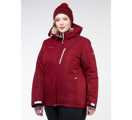 Женская зимняя горнолыжная куртка большого размера бордового цвета 11982Bo
