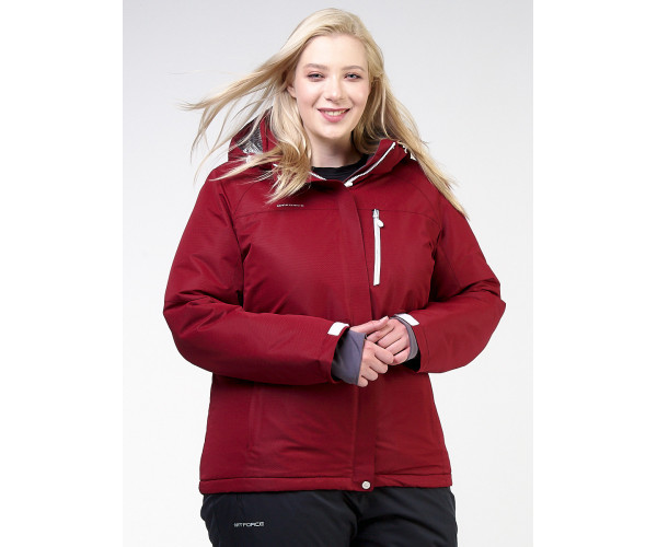 Женский зимний костюм горнолыжный большого размера бордового цвета 011982Bo