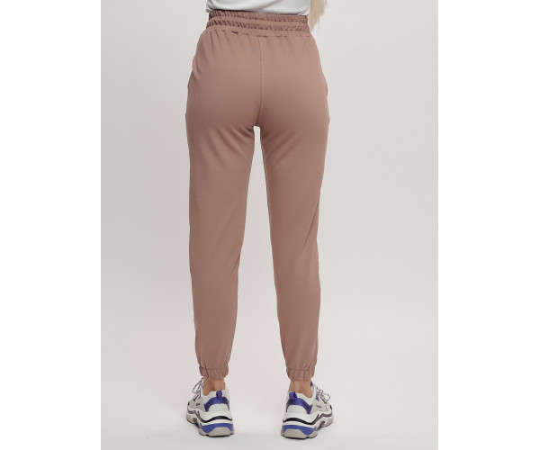 Брюки джоггеры трикотажные женские бежевого цвета 1088B