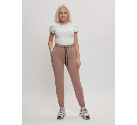 Брюки джоггеры трикотажные женские бежевого цвета 1088B