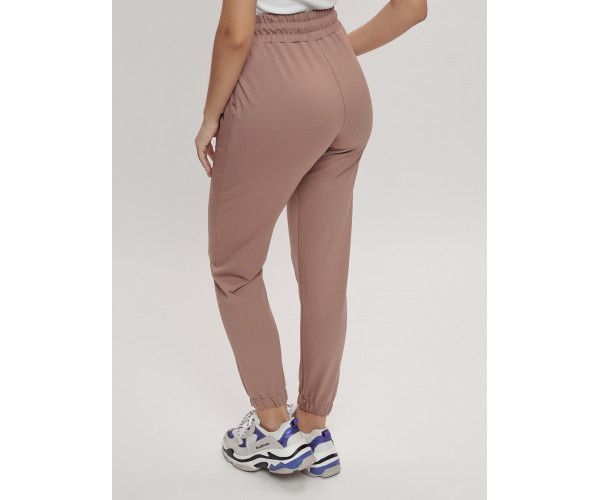 Брюки джоггеры трикотажные женские бежевого цвета 1088B
