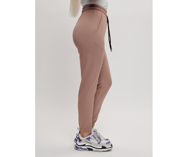 Брюки джоггеры трикотажные женские бежевого цвета 1088B